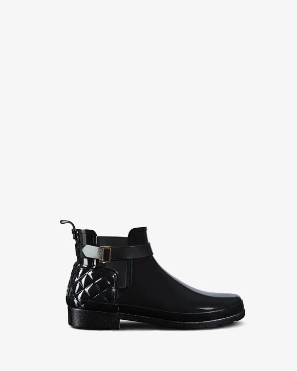 Hunter Dames Refined Quilt Chelsea Boot Glossy Black 