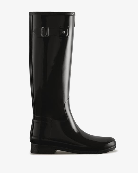 Hunter Dames Refined Boot Hoog Glossy Black